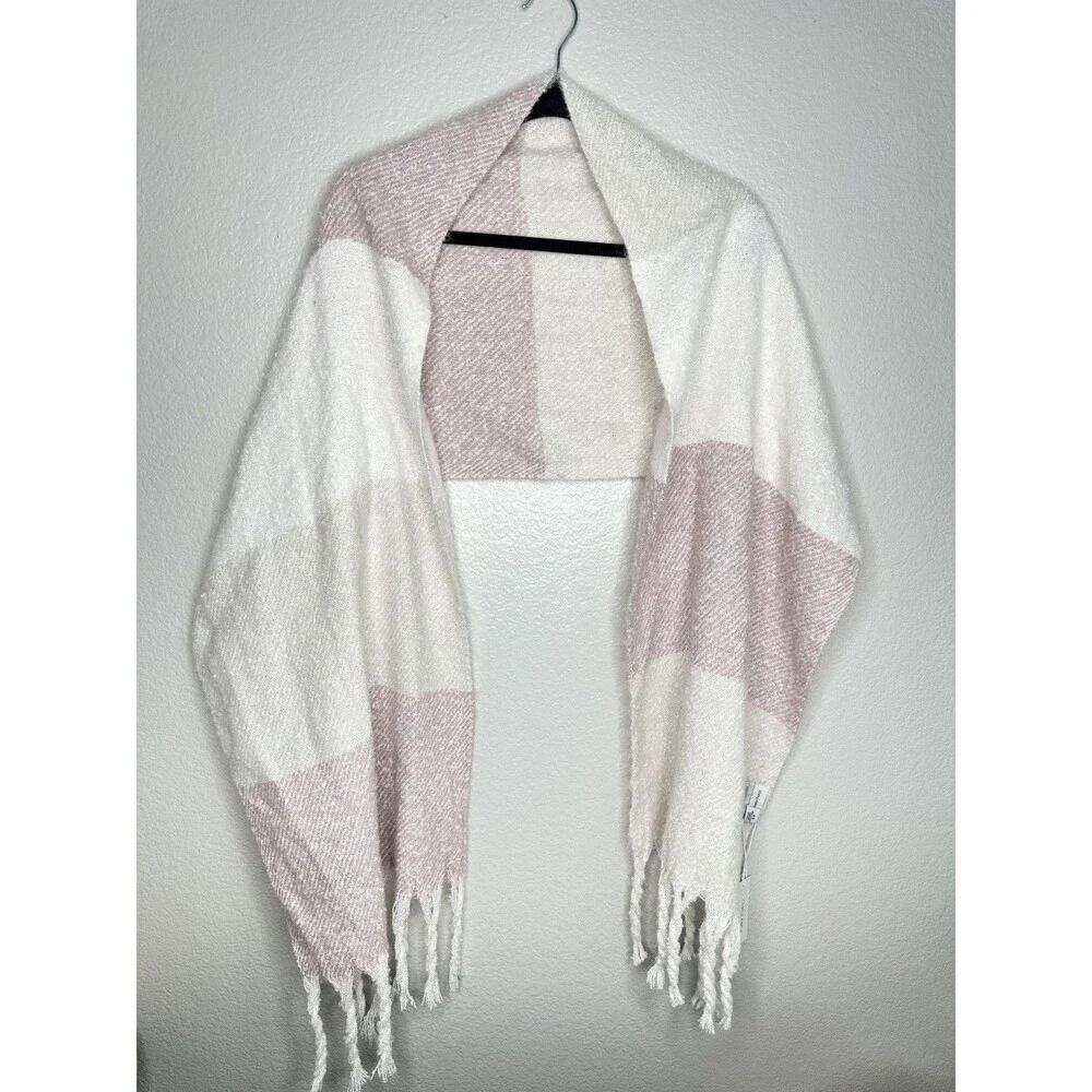 Gentle Fawn Scarf Womens One Size Cream Pink Colorblock Plaid Fringe Soft Cozy